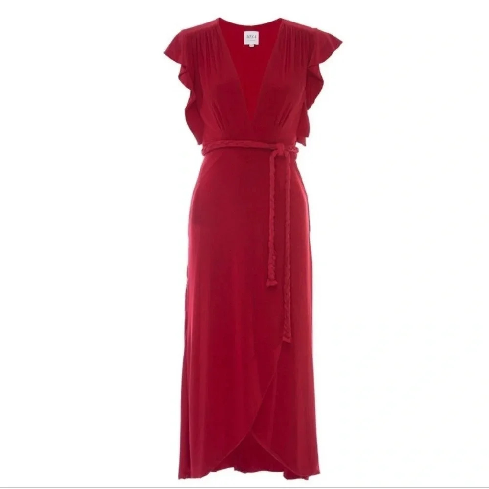 Misa Los Angeles Red Flutter Sleeve Wrap Sundress